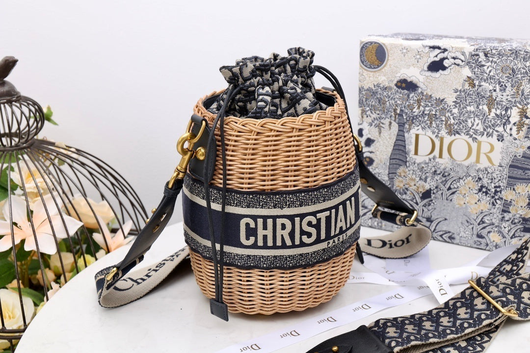 Top Quality MeTop Qualityum Lady Bag Natural Wicker  Blue For Women 28cm/11in CD M0505CMVO_M808