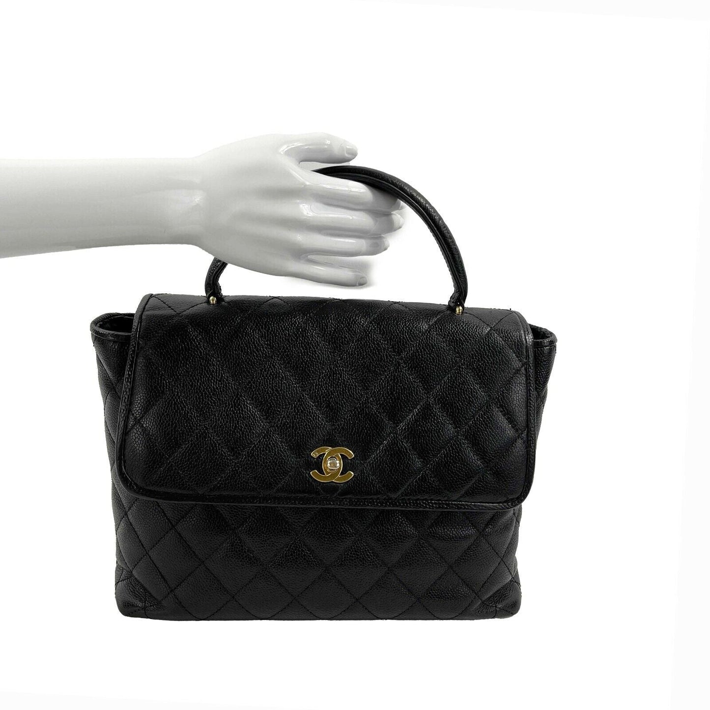 CHANEL -   Large Quilted CC Caviar Kelly Flap Bag - Top Handle