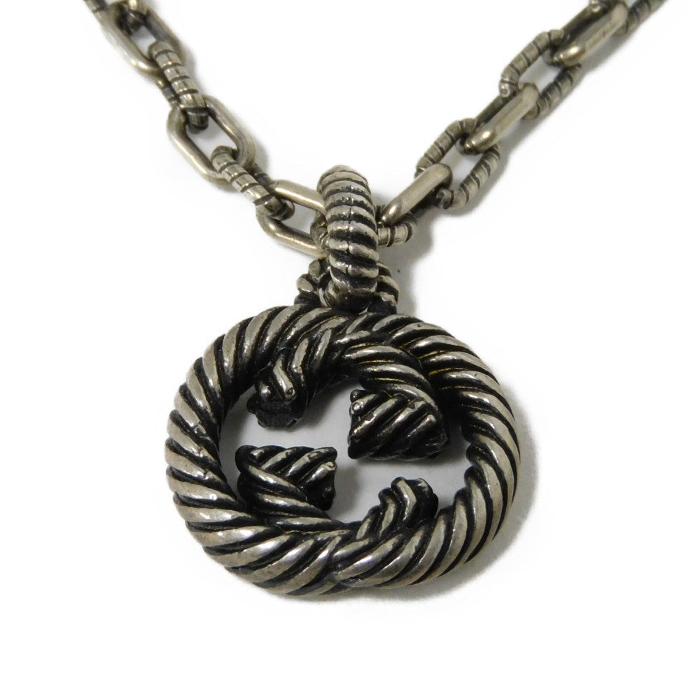 GUCCI Necklace 604155 J8400 0811 Ag925 Silver (smoked) GG logo Interlocking G Pendant mens