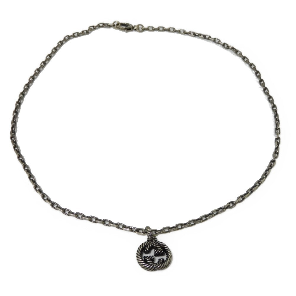 GUCCI Necklace 604155 J8400 0811 Ag925 Silver (smoked) GG logo Interlocking G Pendant mens