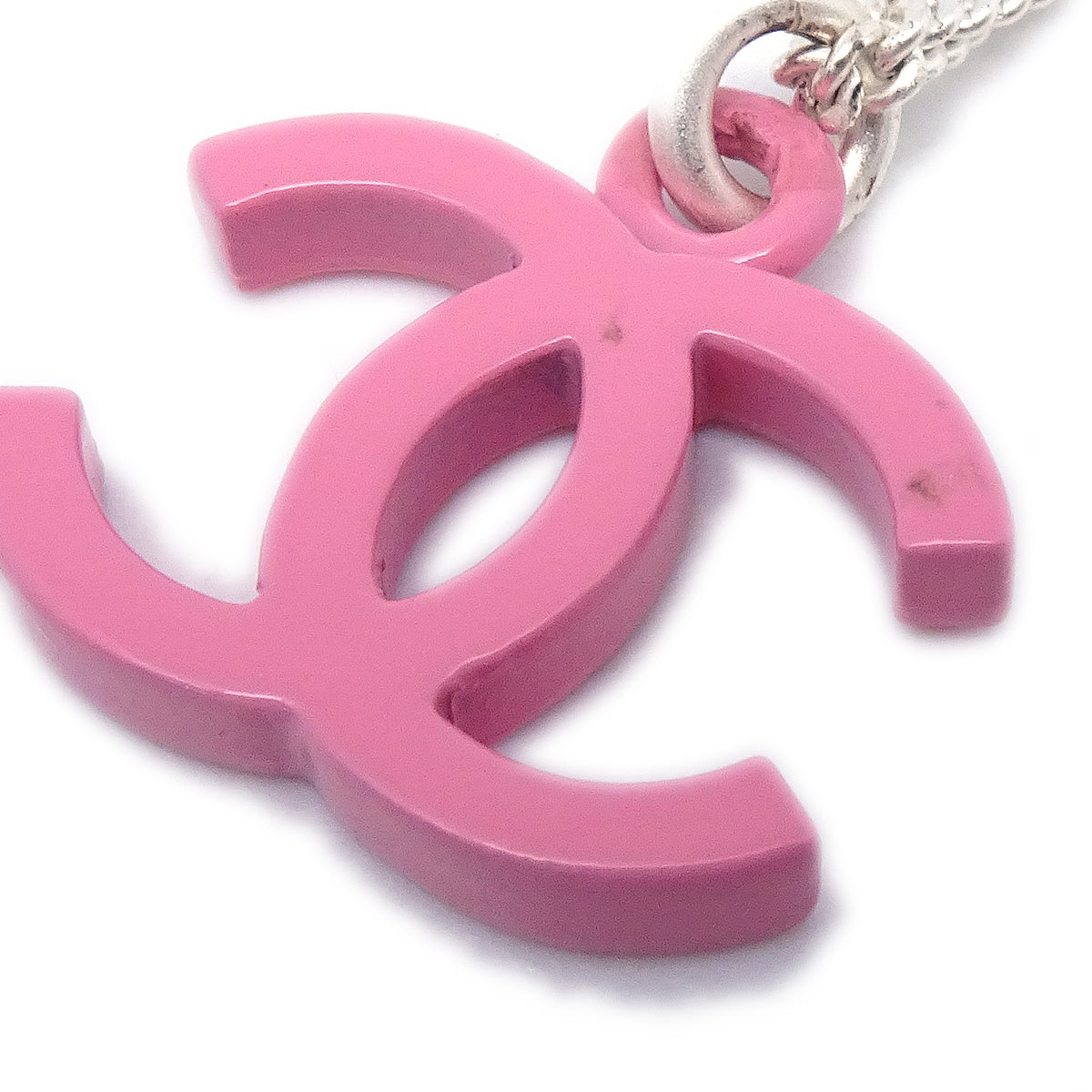 Chanel 2004 CC Silver Chain Necklace Pink
