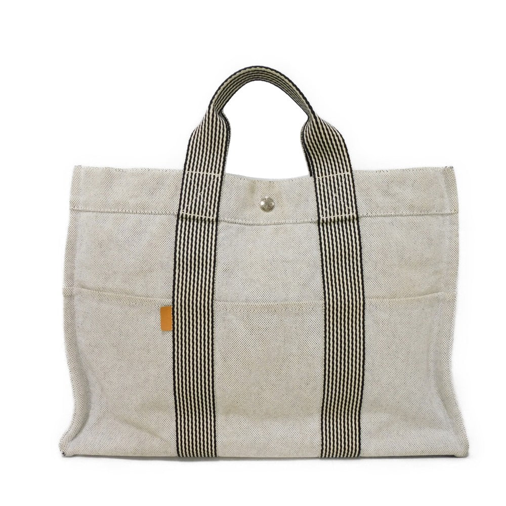 HERMES Tote Bag Cotton canvas Light gray Serie button New Fool Toe MM mens(Unisex)  d