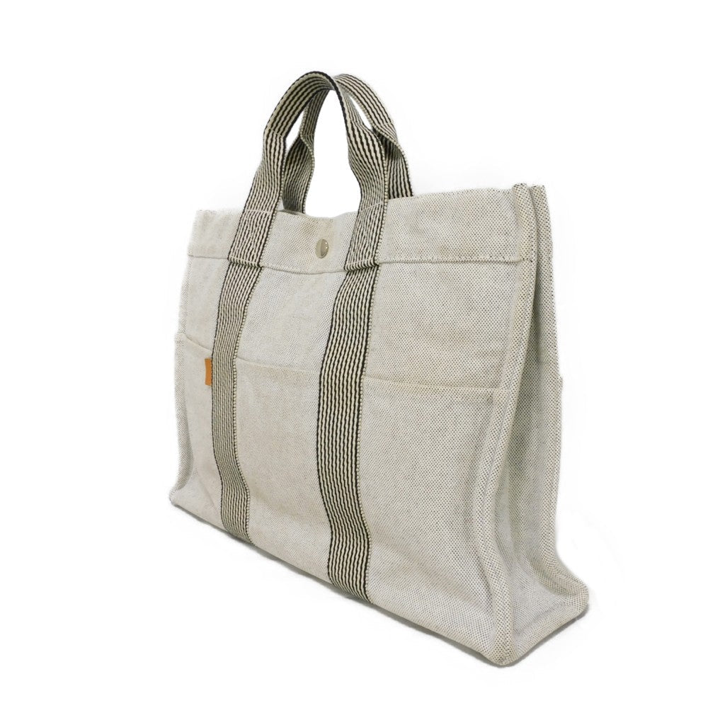 HERMES Tote Bag Cotton canvas Light gray Serie button New Fool Toe MM mens(Unisex)  d