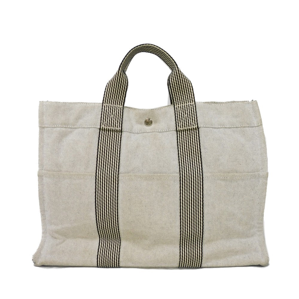 HERMES Tote Bag Cotton canvas Light gray Serie button New Fool Toe MM mens(Unisex)  d