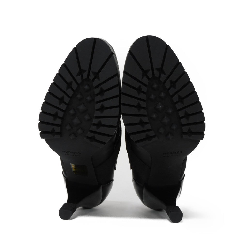 HERMES Booties Goatskin black Gillies Derby Spicy Women 37 1/2  d