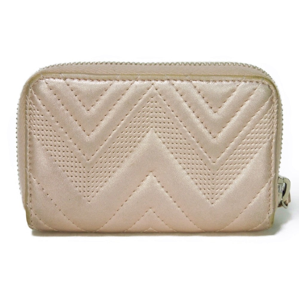 CHANEL Coin case A82535 lambskin Metallic light pink COCO Mark Chevron Zip Coin Purse Women  d