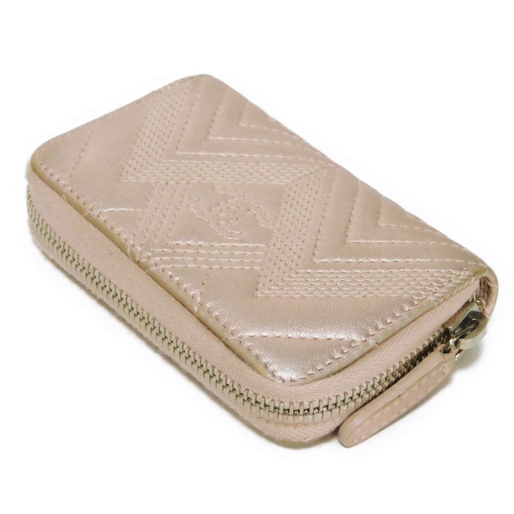CHANEL Coin case A82535 lambskin Metallic light pink COCO Mark Chevron Zip Coin Purse Women  d