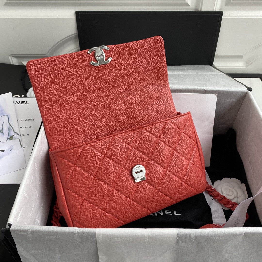 CHLFlap Bag Red Hardware Grained Red For Women, Women’s Handbags, Shoulder Bags 9in/24cm AS2303
