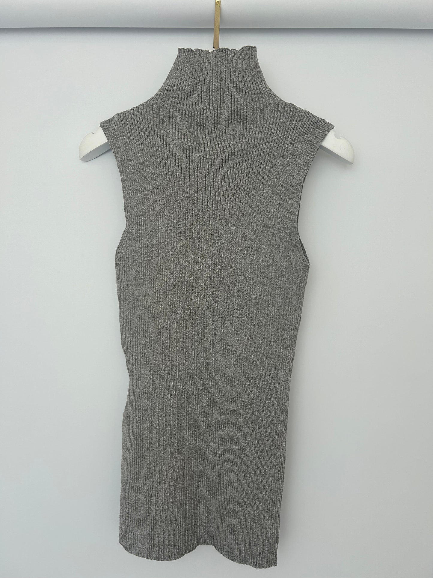 All The Ways Grey Ribbed Sleeveless High-Neck Top with Side Split Detail Size S (UK 6/8)