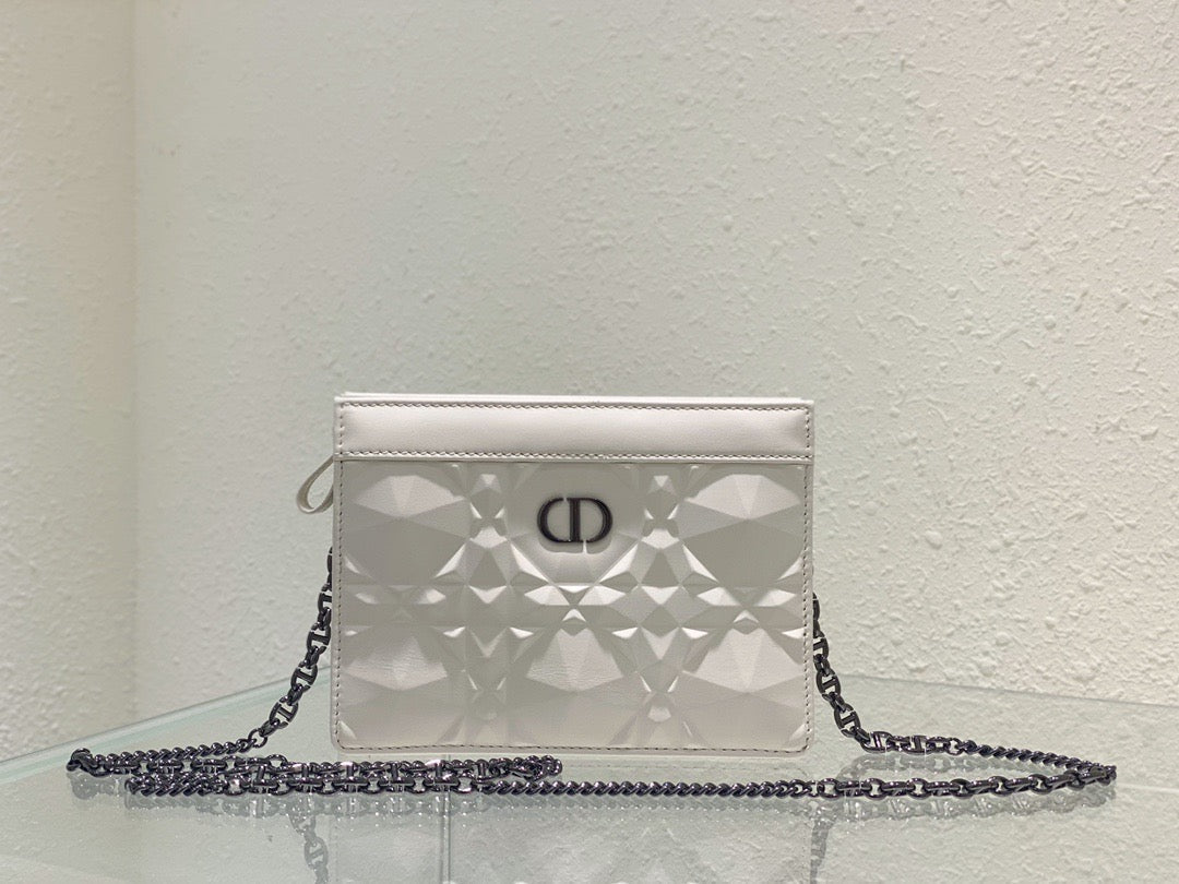 Top Quality Caro Zipped Pouch With Chain White, For Women, Womens Handbags 7.5in/19cm CD