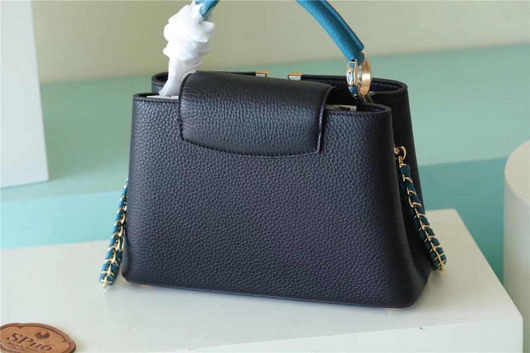 Top Quality Capucines BB Taurillon Black/Blue For Women, Womens Bags, Shoulder And Crossbody Bags 10.6in/27cm Top Quality