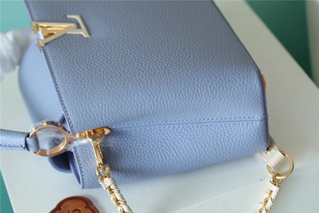 Top Quality Capucines BB Taurillon Light Blue/ Beige For Women, Womens Bags, Shoulder And Crossbody Bags 10.6in/27cm Top Quality