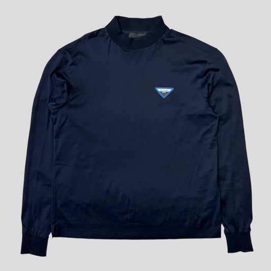 Prada 2018 Rubber Triangle Logo Mock Neck Light Jumper - S