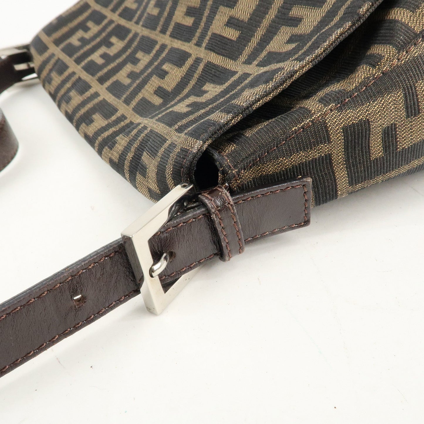 FENDI Mamma Baguette Zucca Canvas Leather Shoulder Bag 26325  d