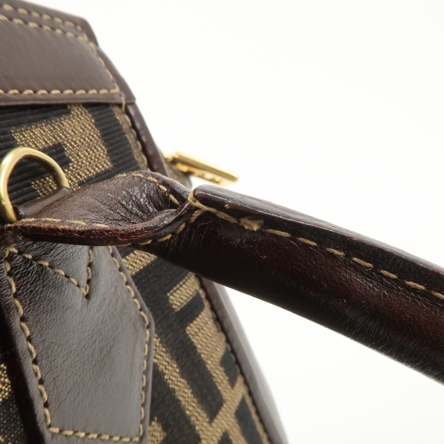 FENDI Zucca Canvas Leather 2 way Leather Hand Bag Shoulder Bag  d