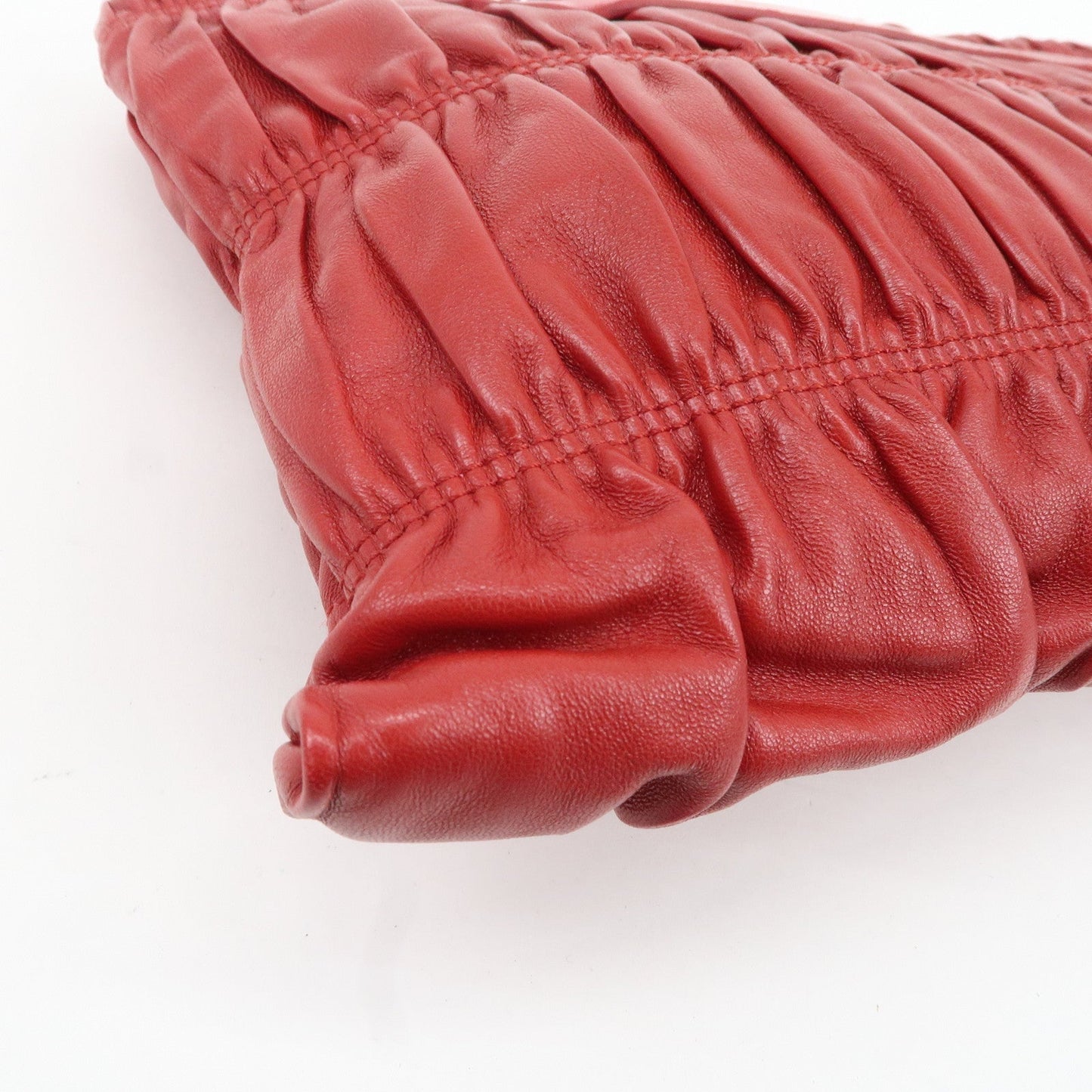 PRADA Leather Clutch Bag Red  d