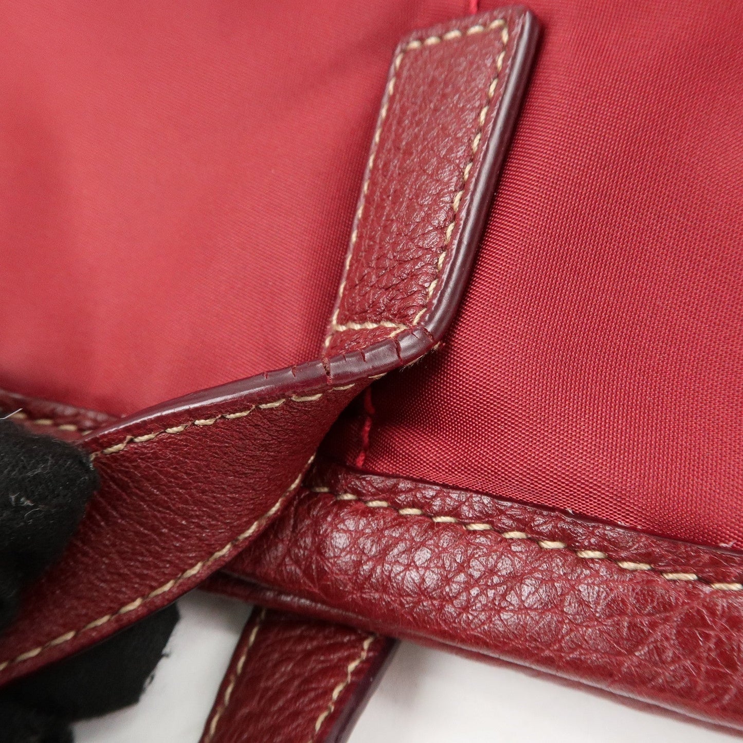 PRADA Logo Nylon Leather Tote Bag Shoulder Bag Dark Red BR4634  d