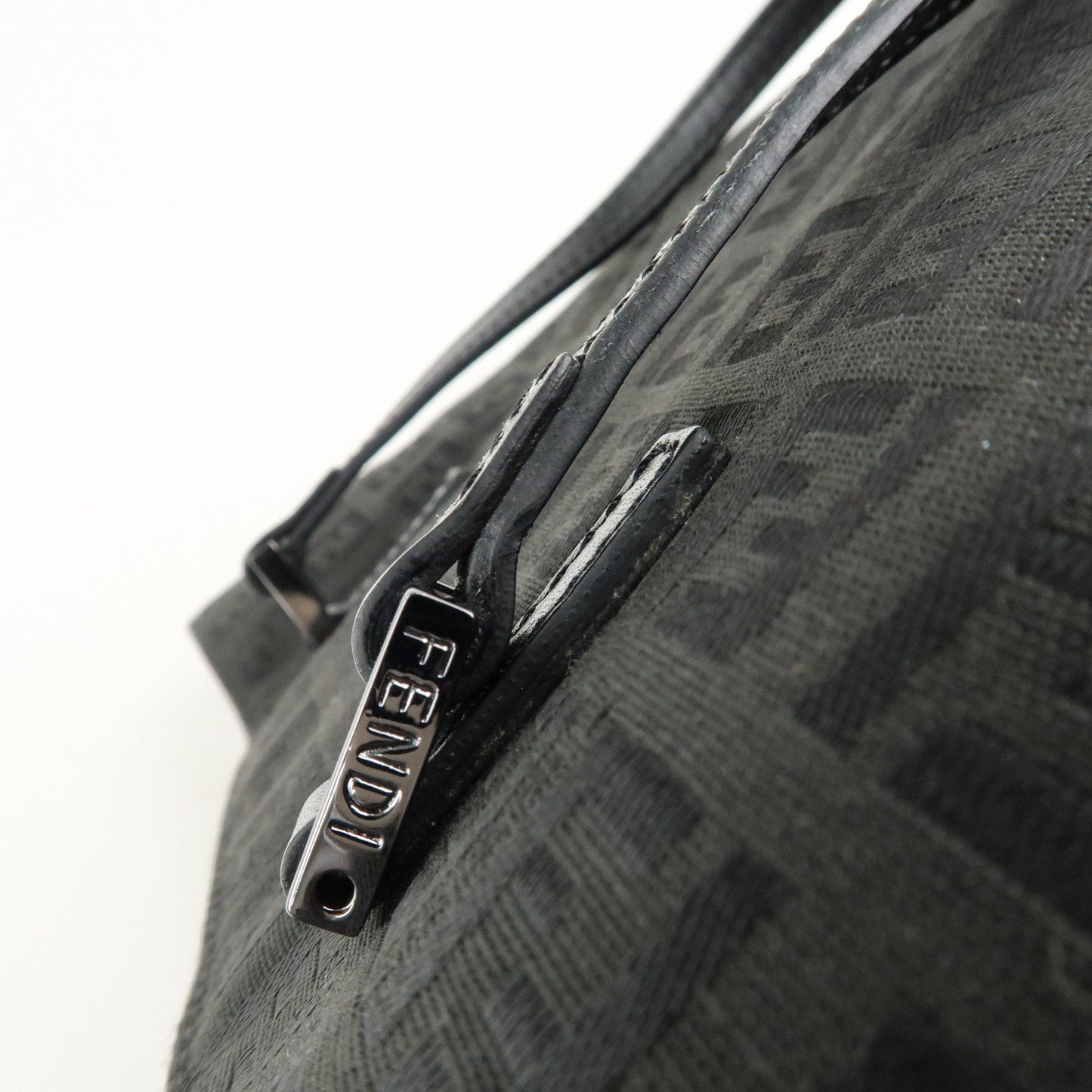 FENDI Zucchino Canvas Leather Tote Bag Hand Bag Black 8BH132  d