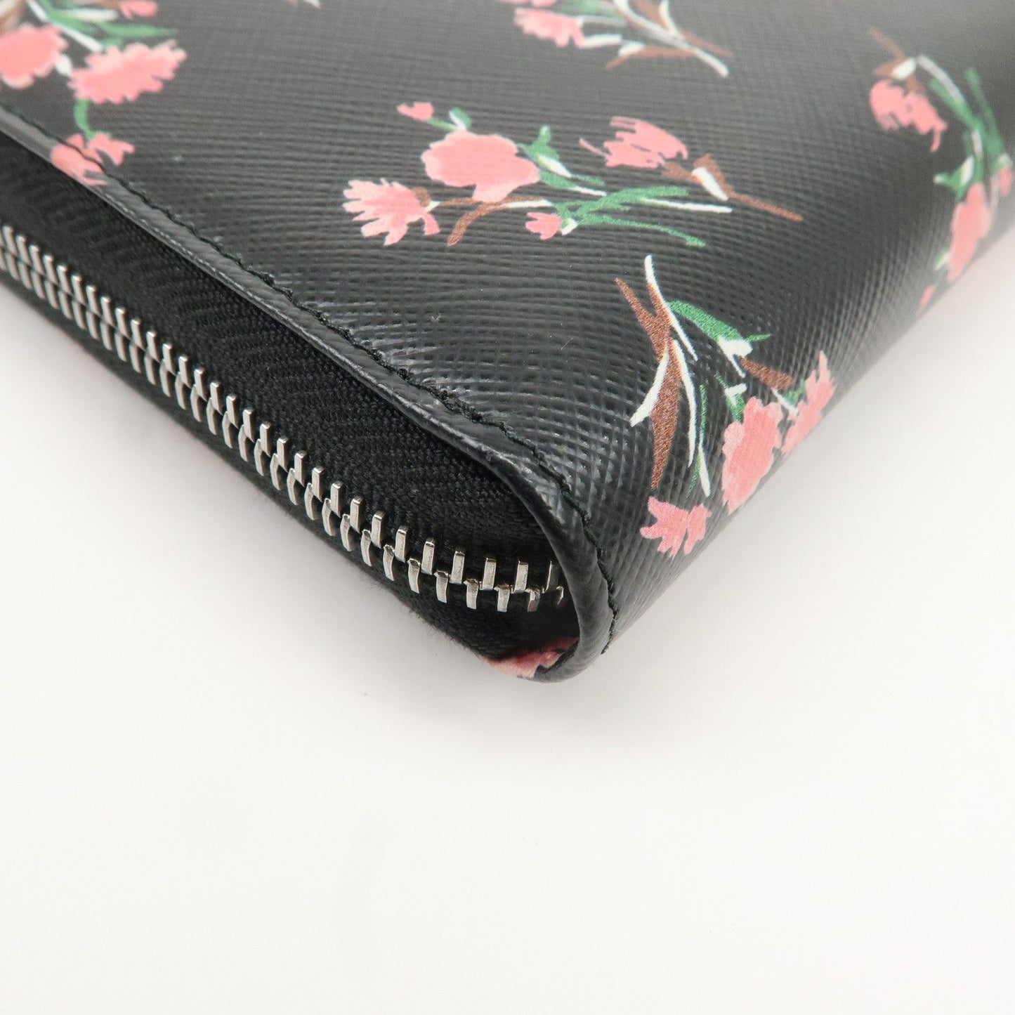 PRADA Logo Leather Round Zipper Long Wallet Flower 1ML506  d