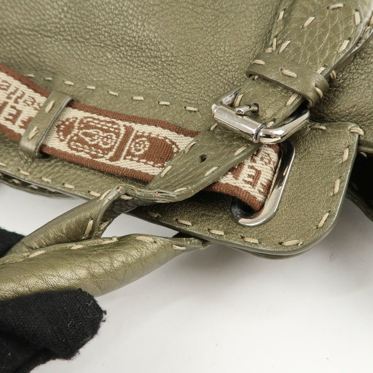 FENDI Selleria Leather Tote Bag Shoulder Bag Khaki 8BN155  d