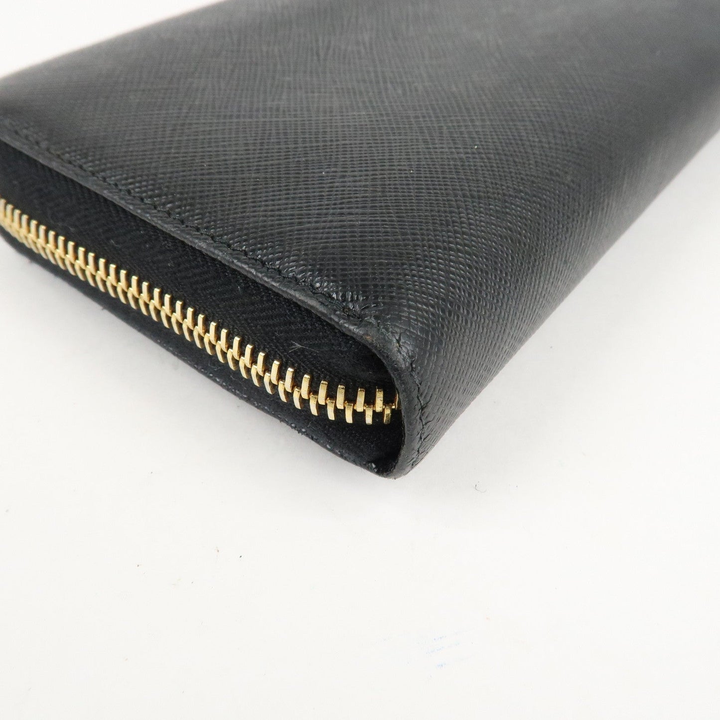 PRADA Saffiano Leather Round Zipper Long Wallet Black 1M0506  d