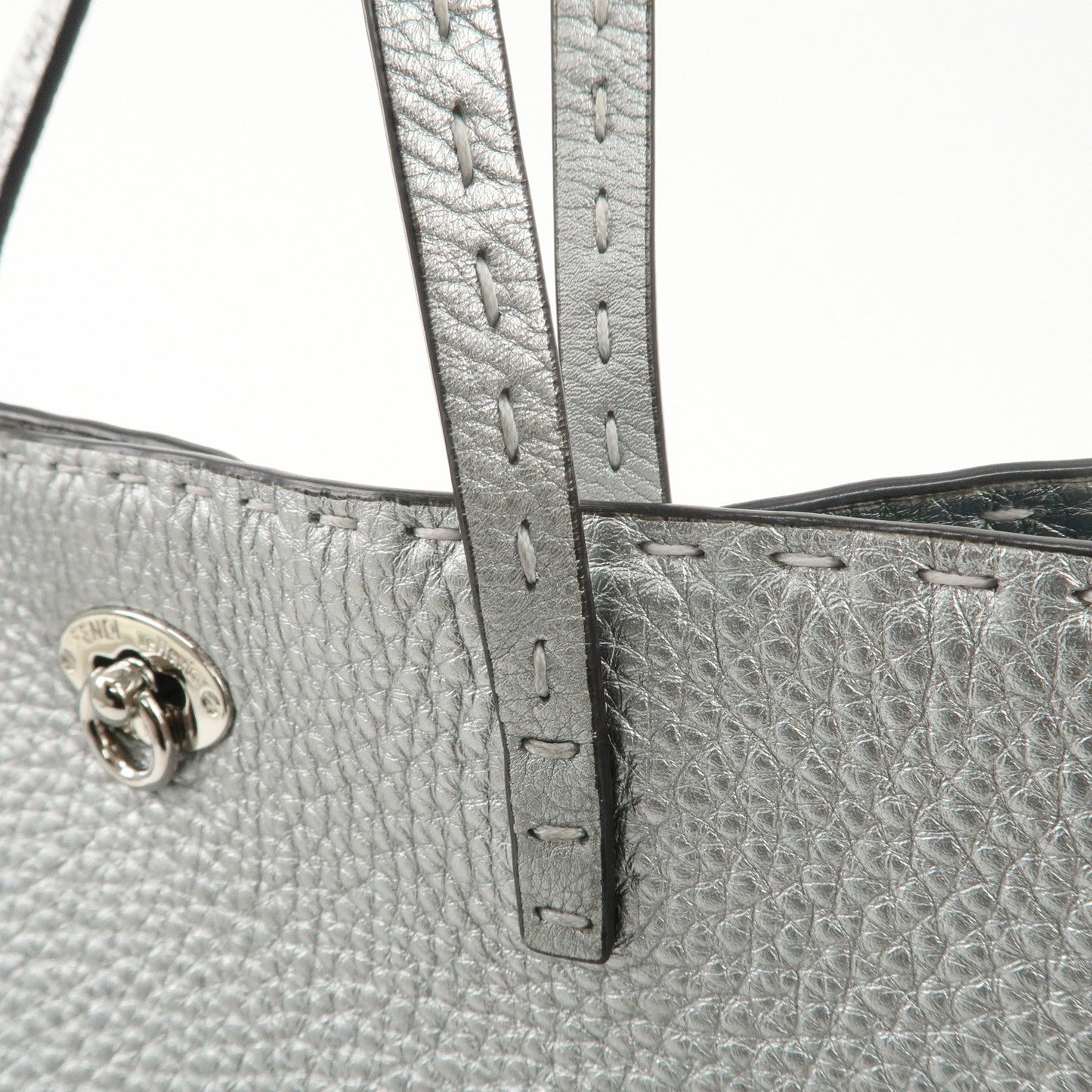 FENDI Selleria Leather Small Carla Tote Bag Silver 8BH257  d