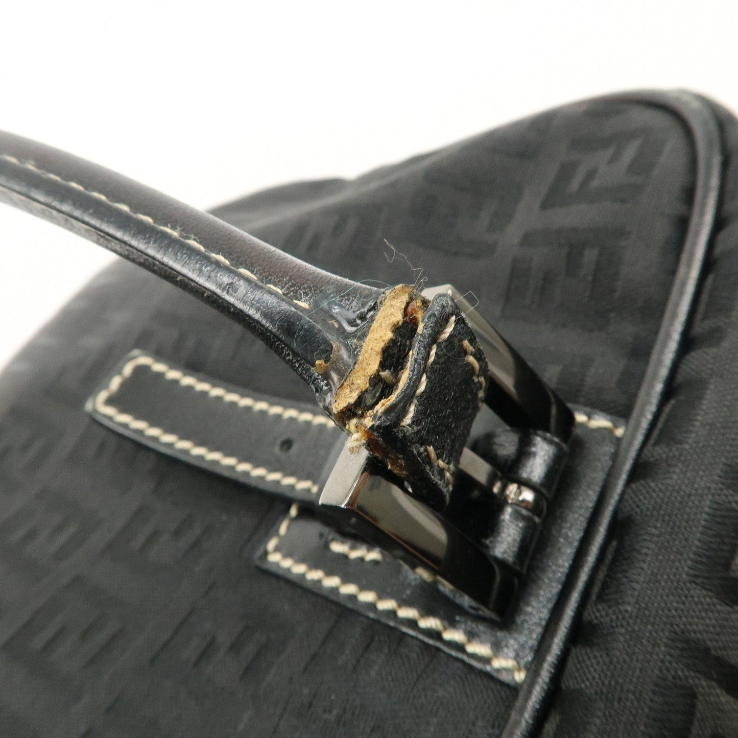 FENDI Zucchino Canvas Leather Mini Boston Bag Black 8BN005  d