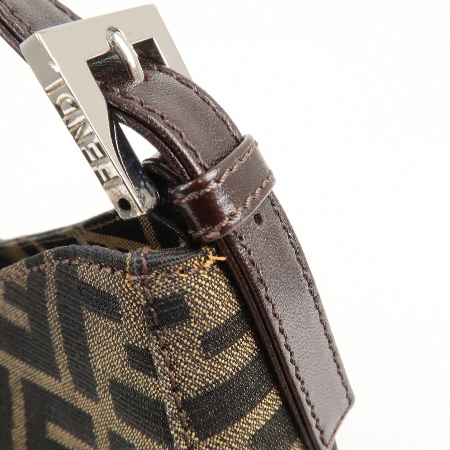 FENDI Zucca Canvas Leather Shoulder Bag Brown Black 9161150001  d