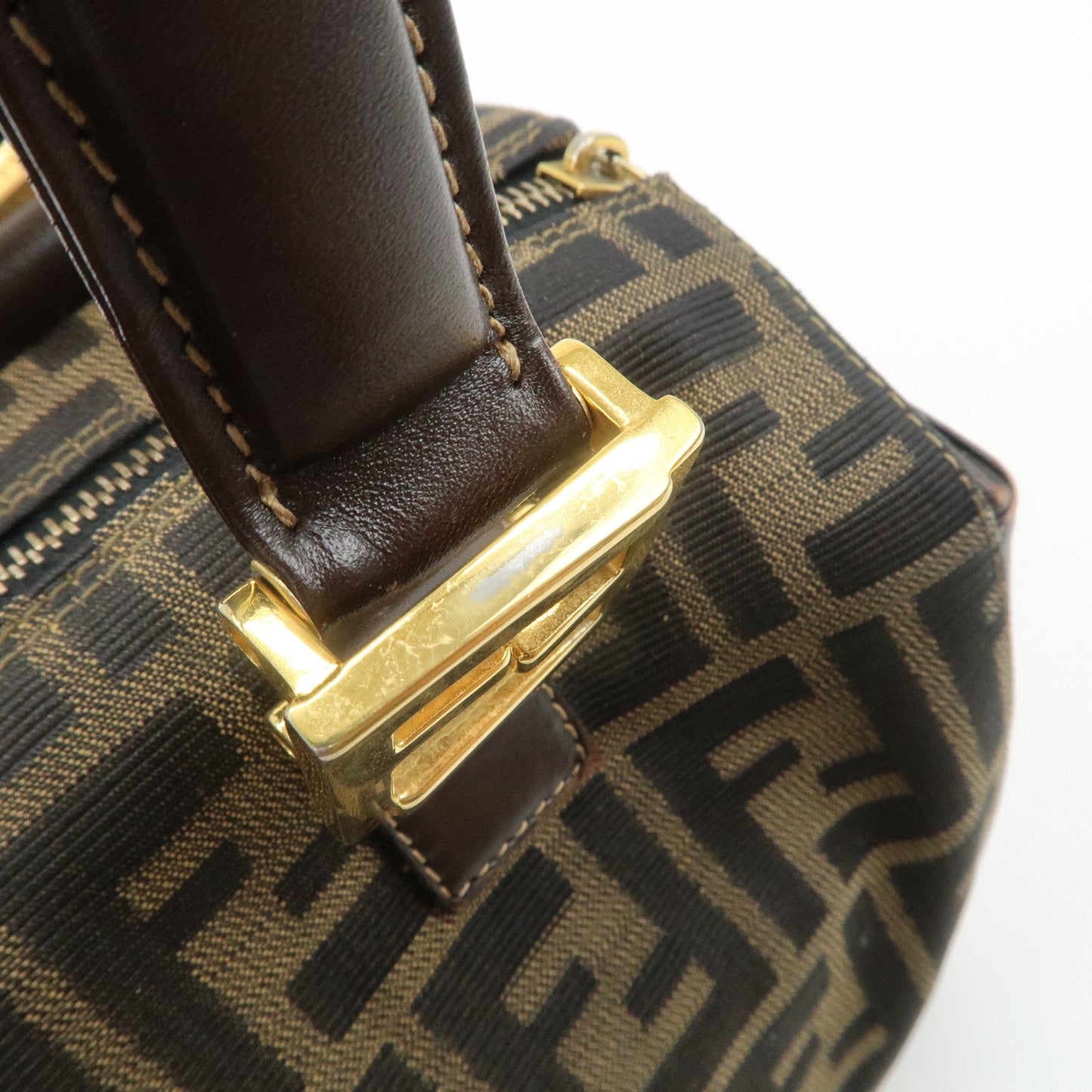 FENDI Zucca Canvas Leather Hand Bag Brown Black  d