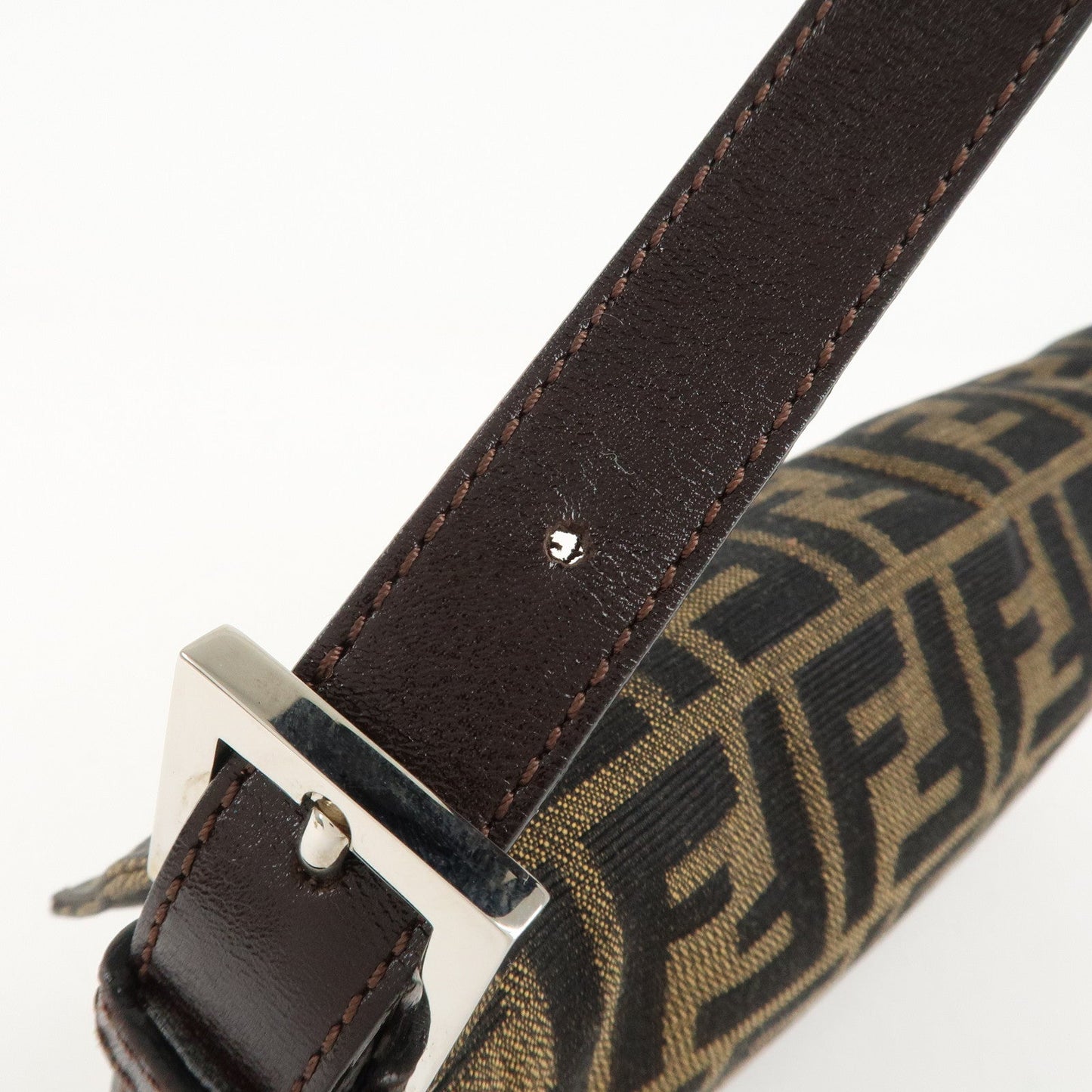 FENDI Mamma Baguette Zucca Canvas Shoulder Bag Brown Black 26424  d