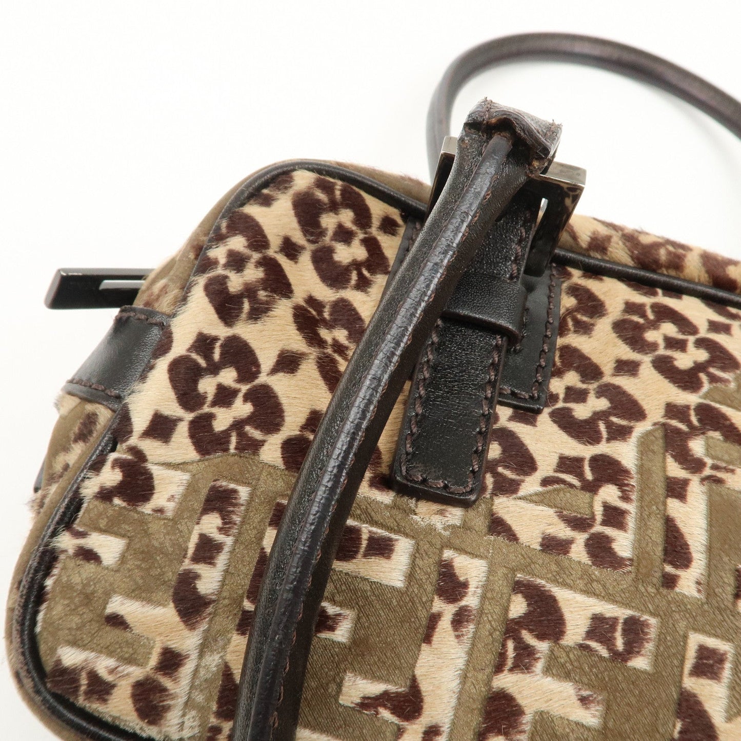 FENDI FF Unborn Calf Leather Mini Boston Bag Hand Bag 8BN004  d