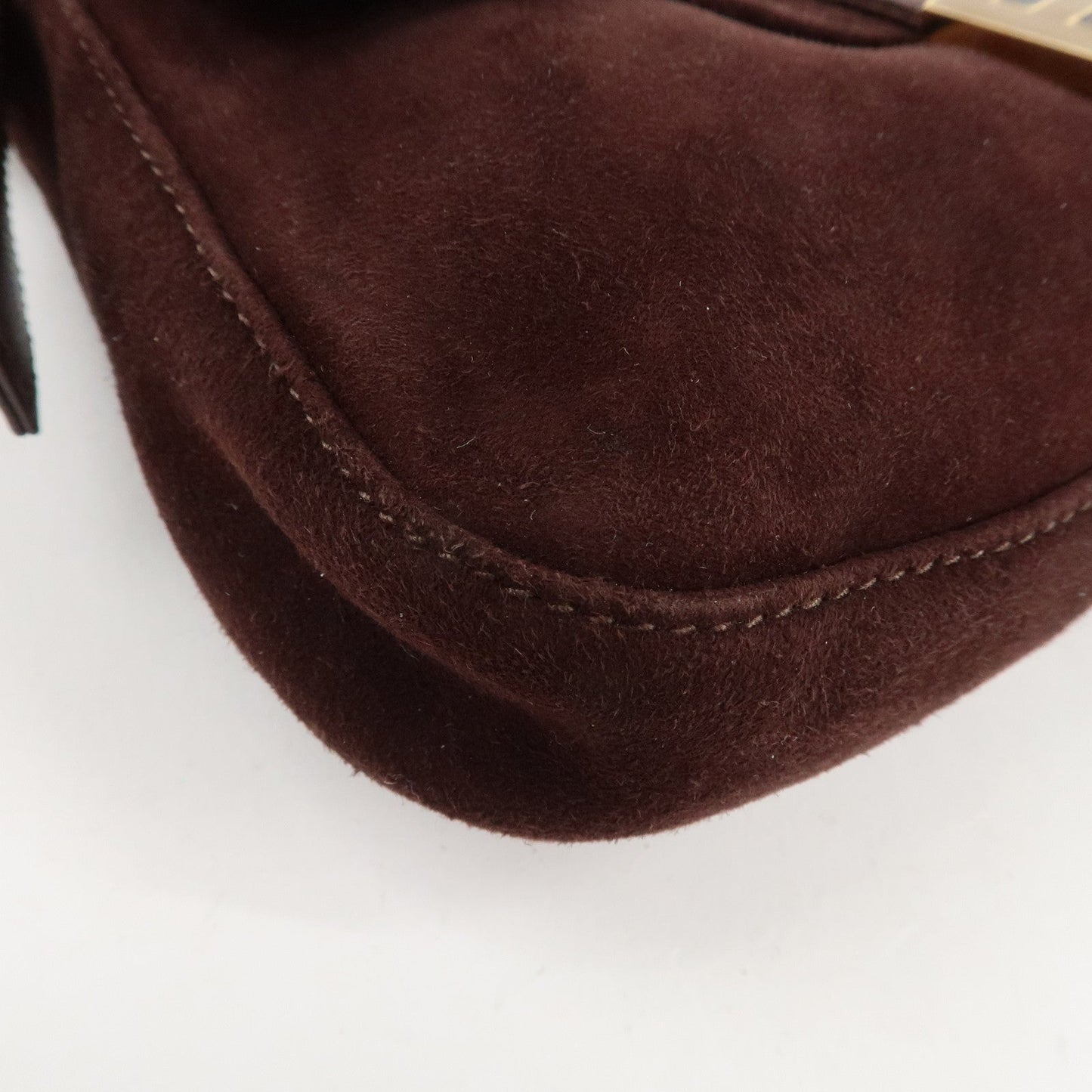 FENDI Suede Leather Shoulder Bag Dark Brown 26424  d
