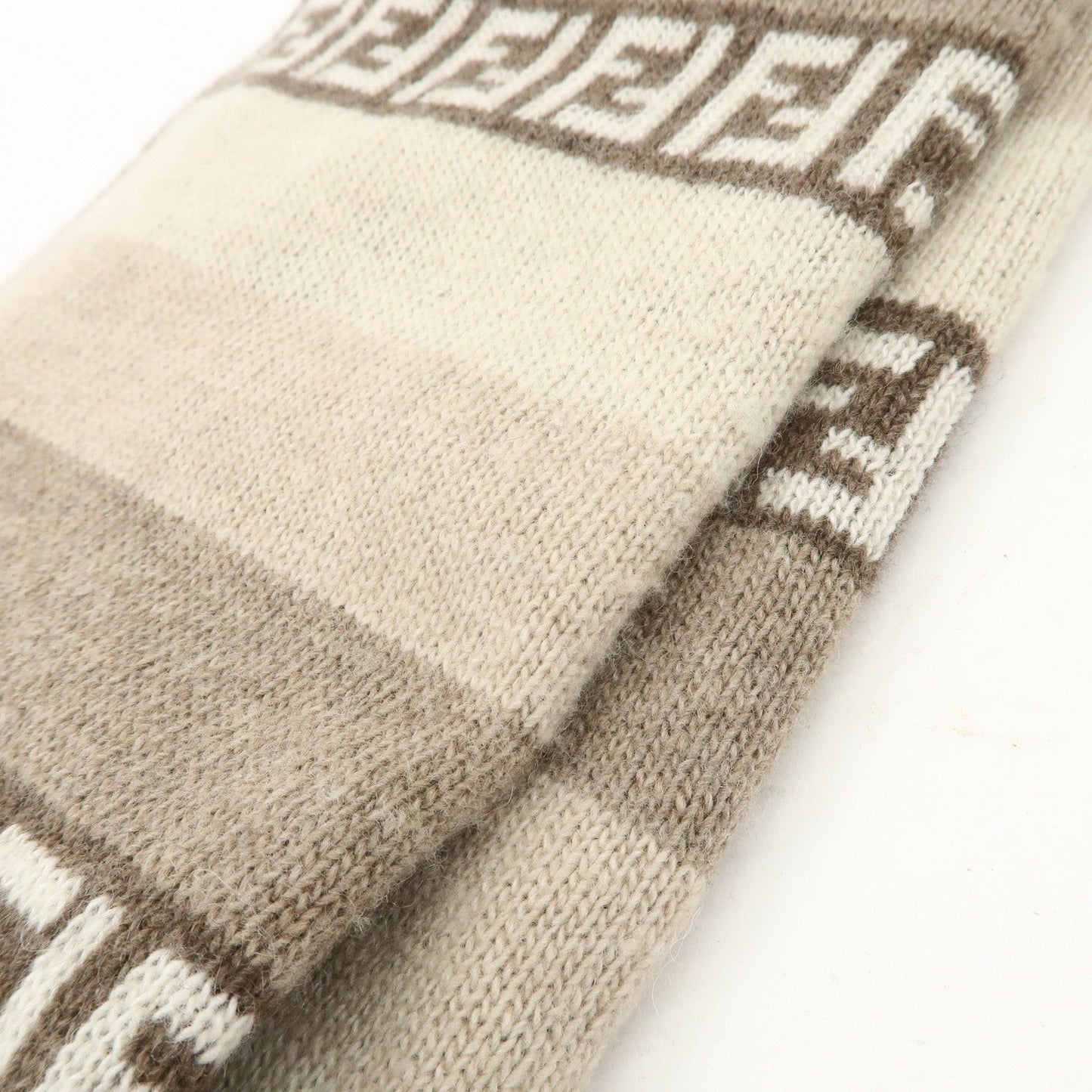 FENDI Logo Zucca Wool Viscose Nylon Cashimere Scarf Beige Brown  d