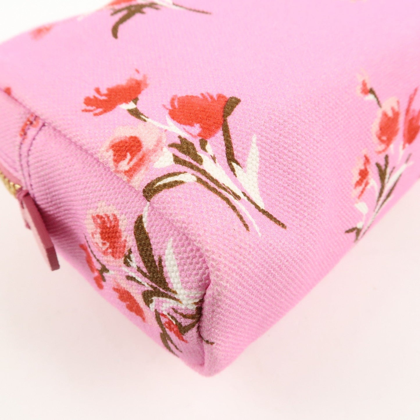 PRADA Canapa Canvas Leather Cosmetic Pouch Flower 1NA021 Pink  d