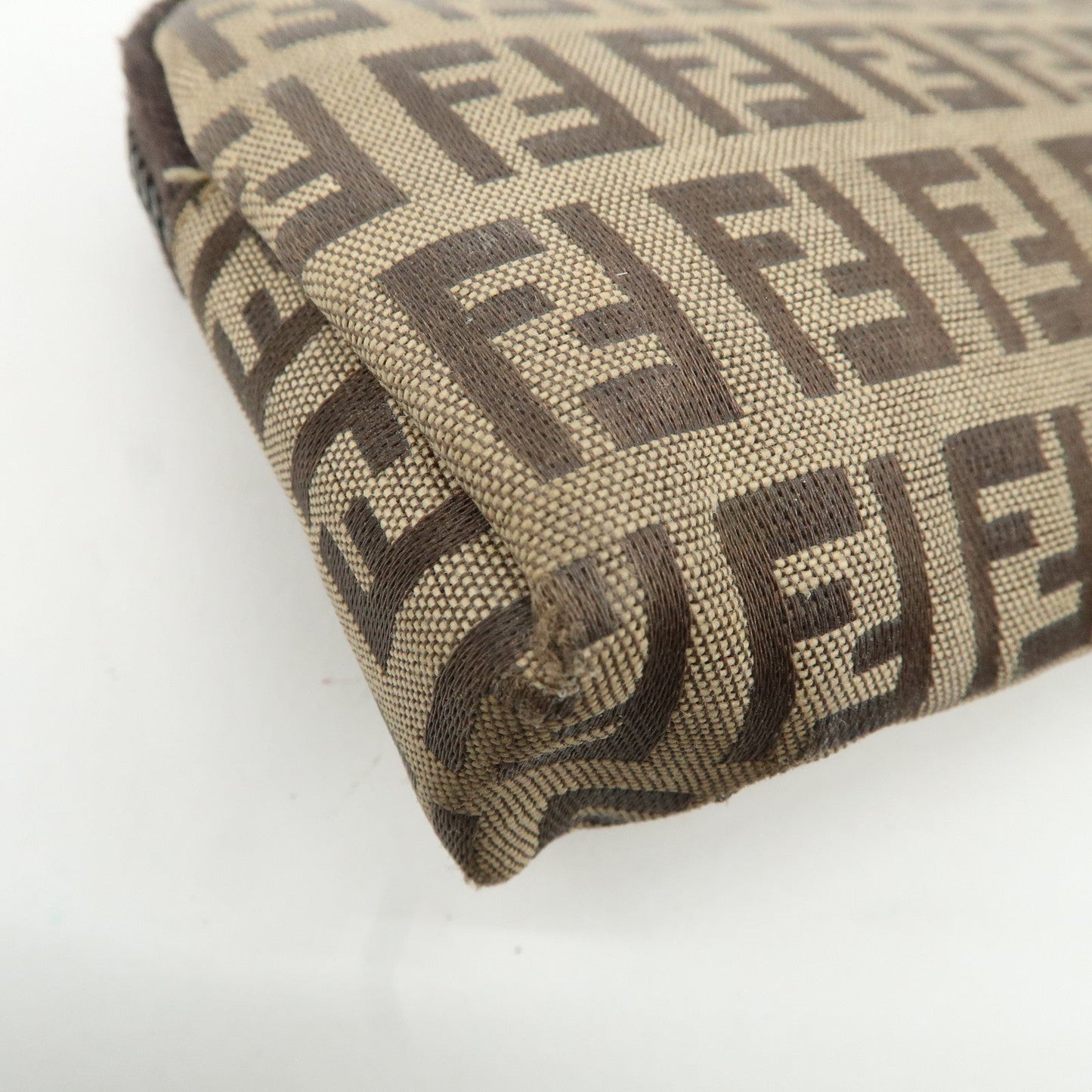 FENDI Zucchino Canvas Mini Pouch Beige Dark Brown 7N0003  d