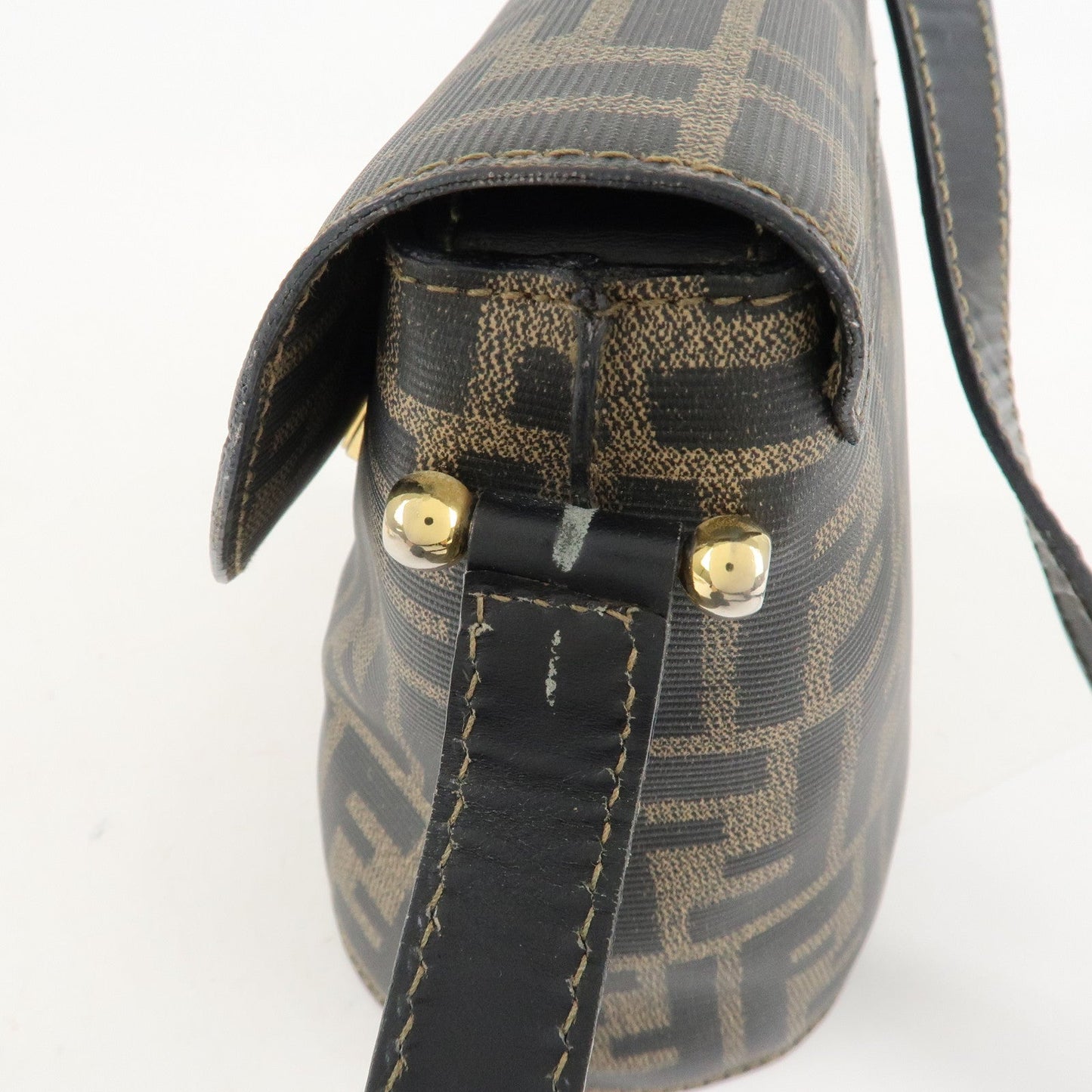 FENDI Zucca Logo Print PVC Leather Shoulder Bag Black Brown  d