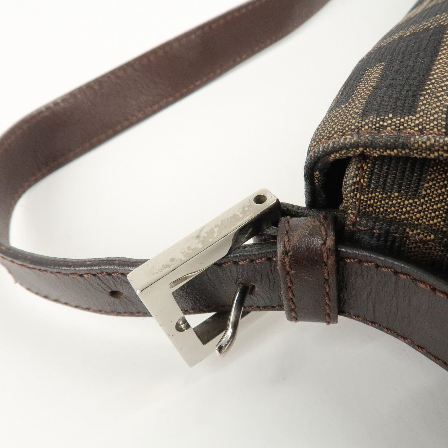 FENDI Mamma Baguette Zucca Canvas Leather Shoulder Bag Brown  d