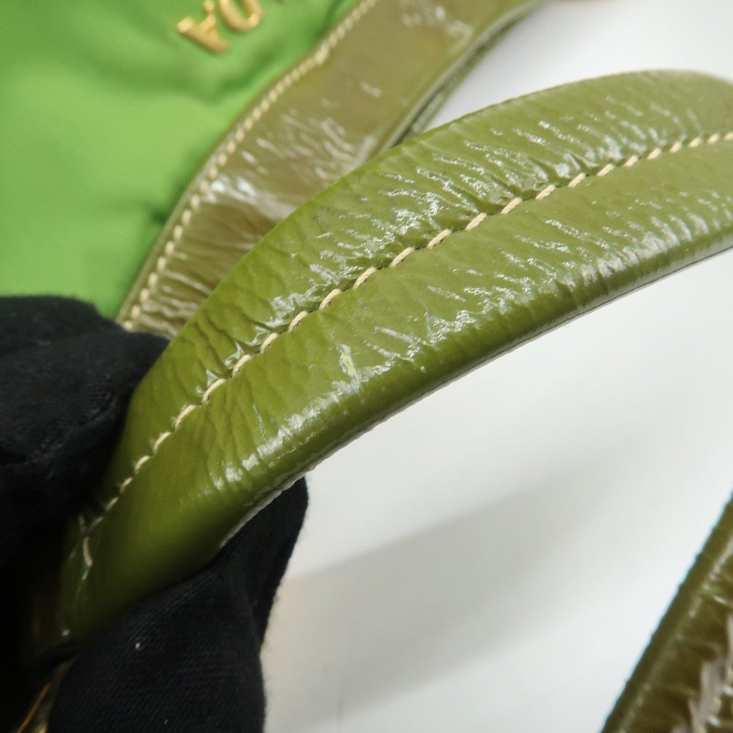 PRADA Nylon Patent Leather Tote Bag Shoulder Bag Green Khaki  d