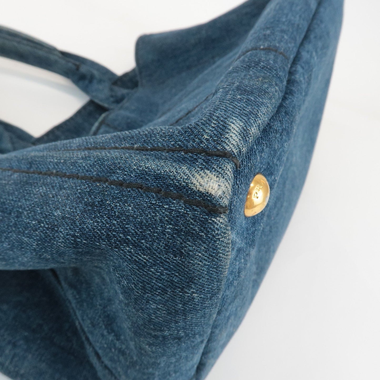 PRADA Canapa Large Canvas Tote Bag Hand Bag Denim Blue B1872B  d