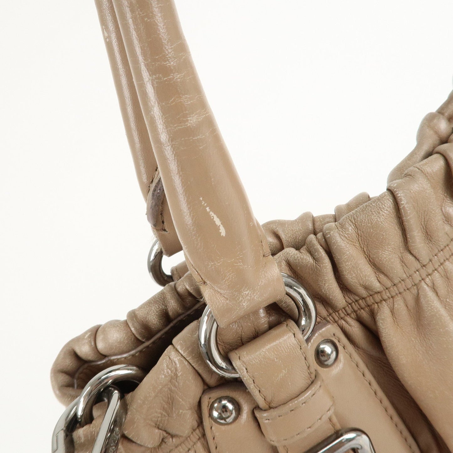 PRADA Leather 2Way Hand Bag Shoulder Bag Beige N1788  d