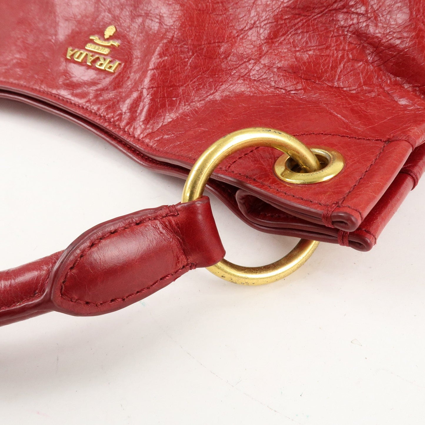 PRADA Logo Leather One Shoulder Bag Red BR4829  d