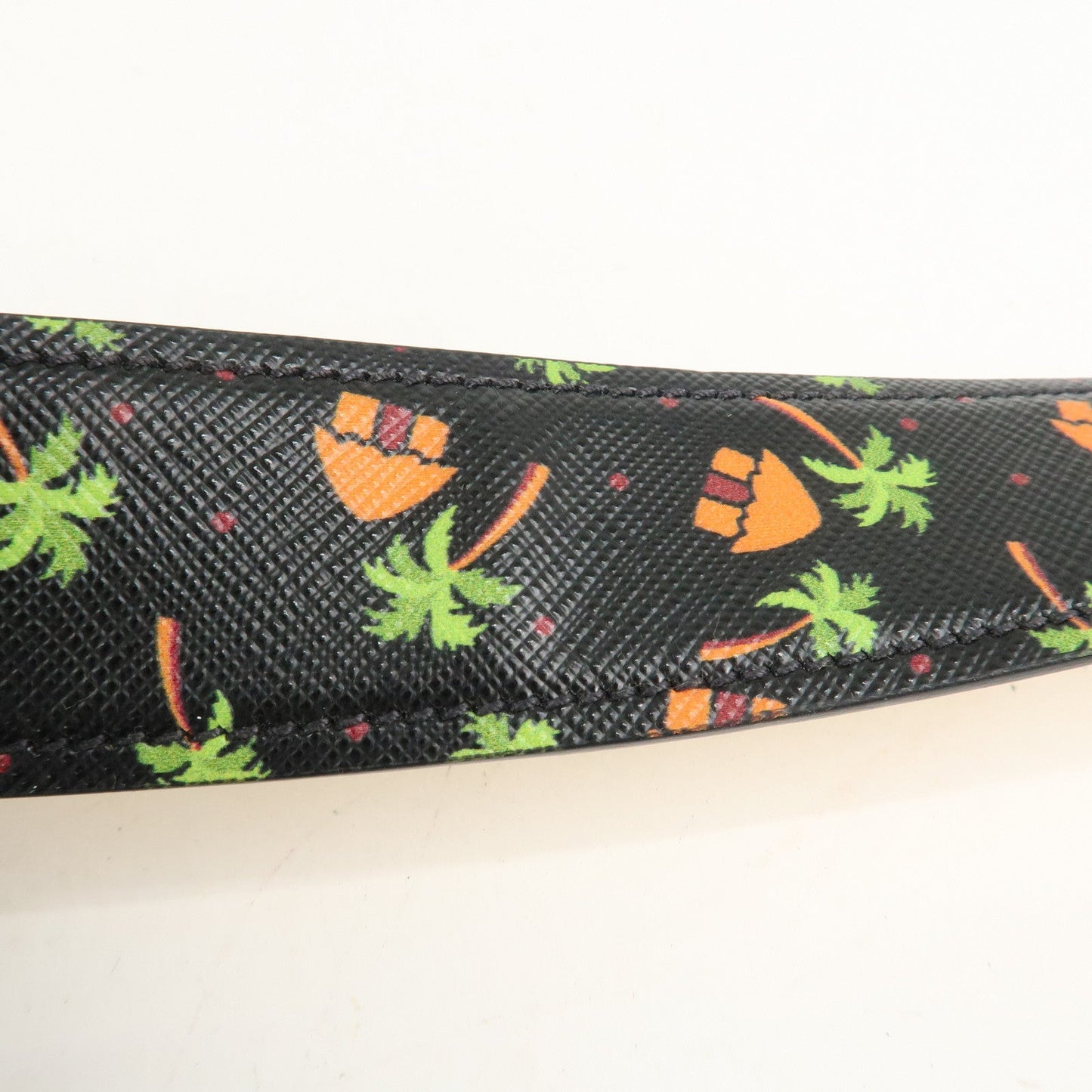 PRADA Leather Palmtree Pattern Shoulder Strap Black  d
