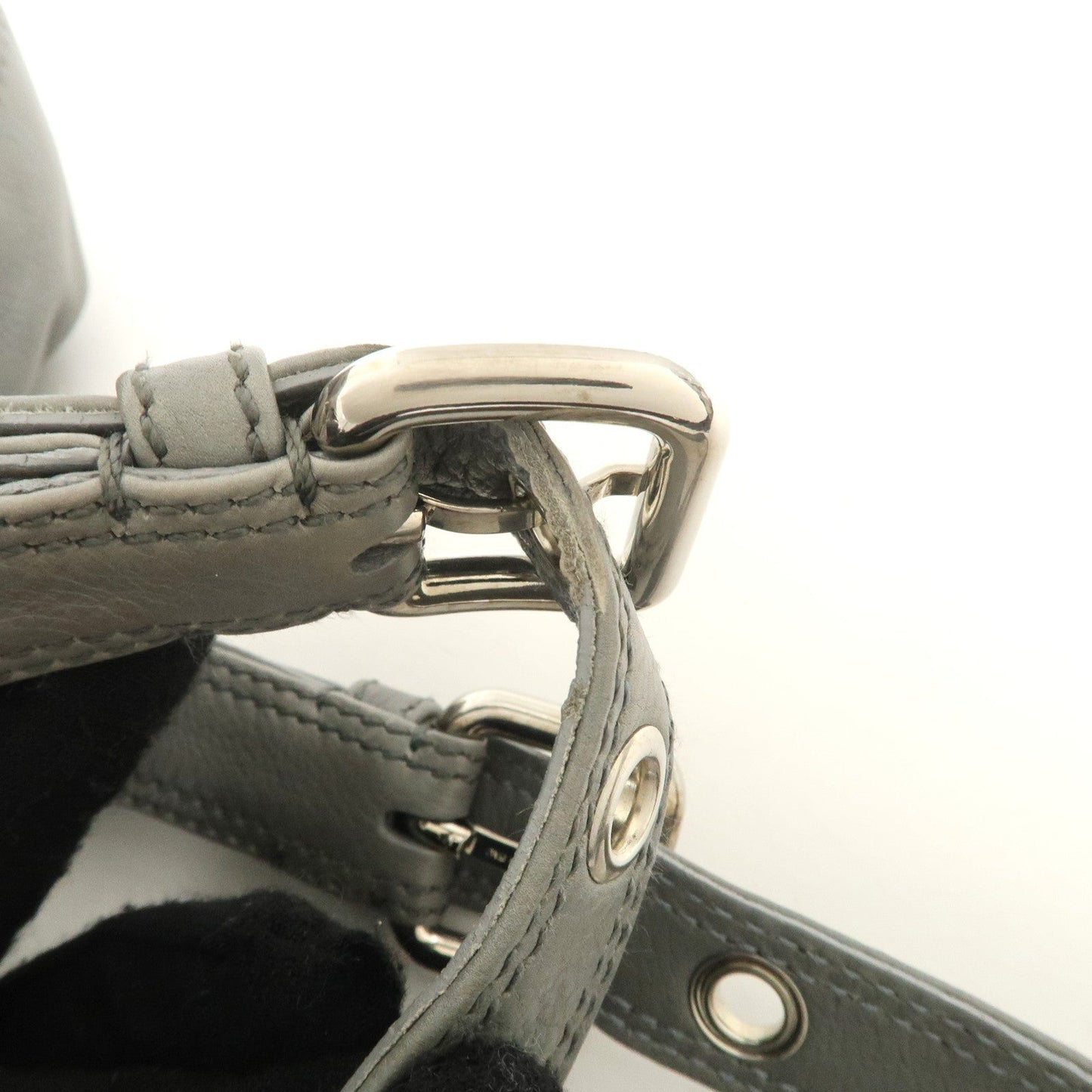 PRADA Leather Boston Bag Shoulder Bag Gray Silver Hardware  d