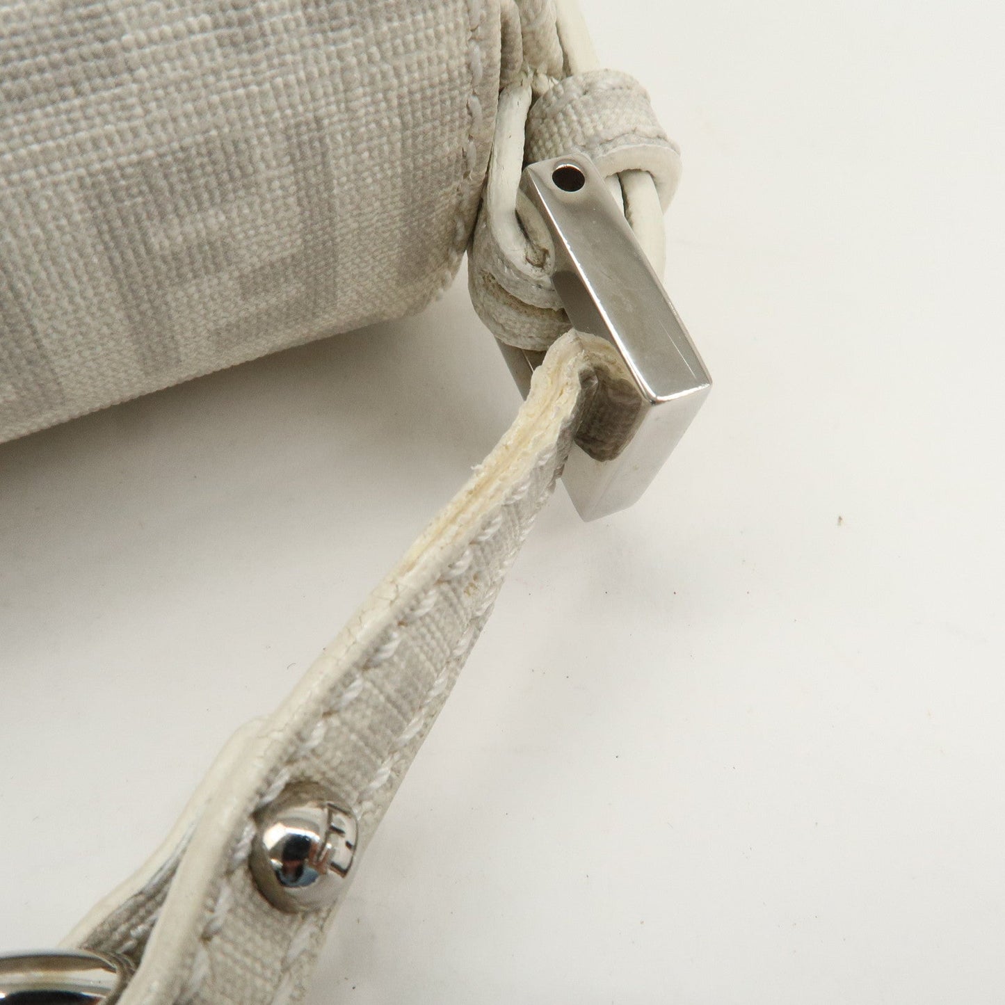 FENDI Mini Mamma Baguette Zucchino Canvas Leather Shoulder Bag  d