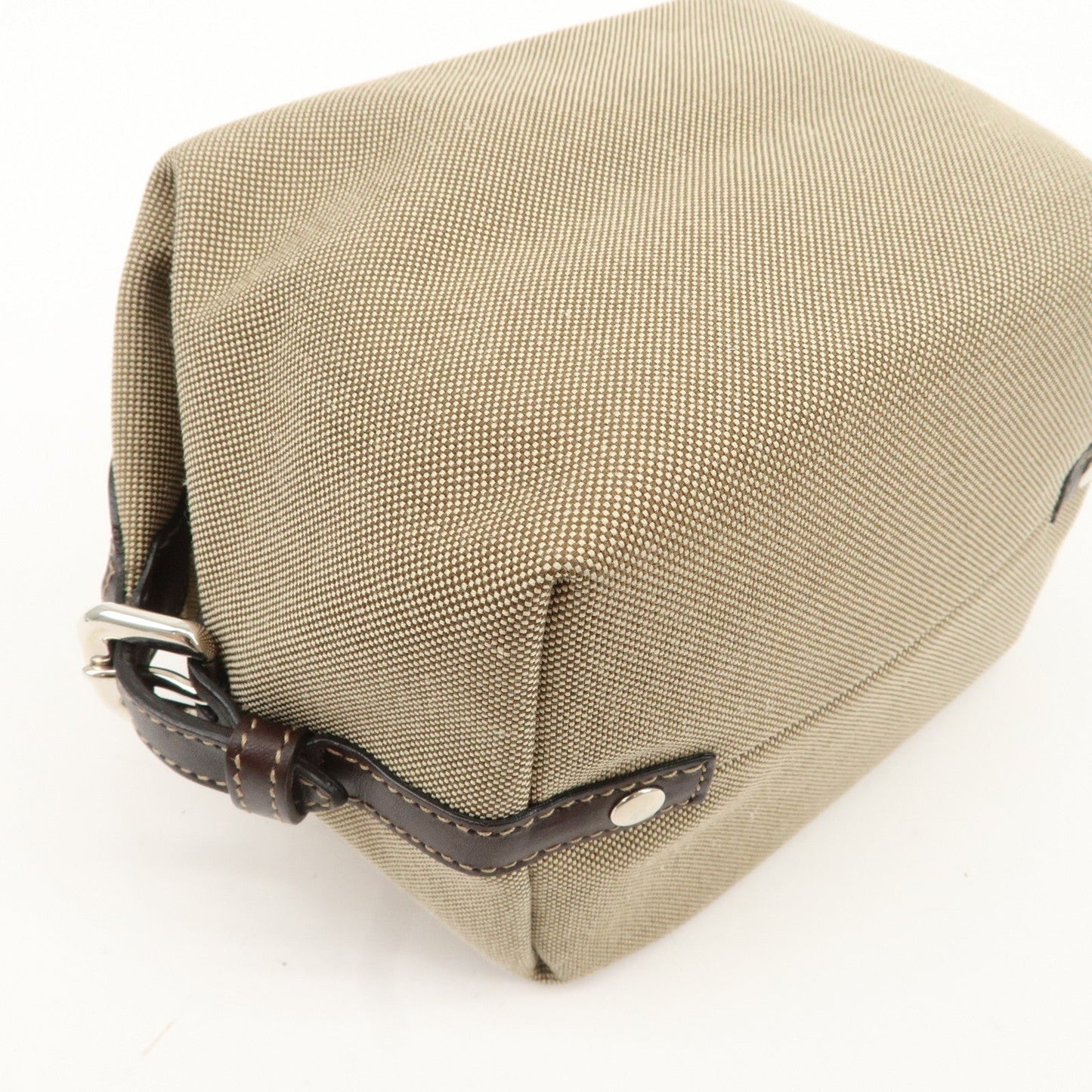 PRADA Logo Jacquard Leather Pouch Beige Brown 1N1298  d