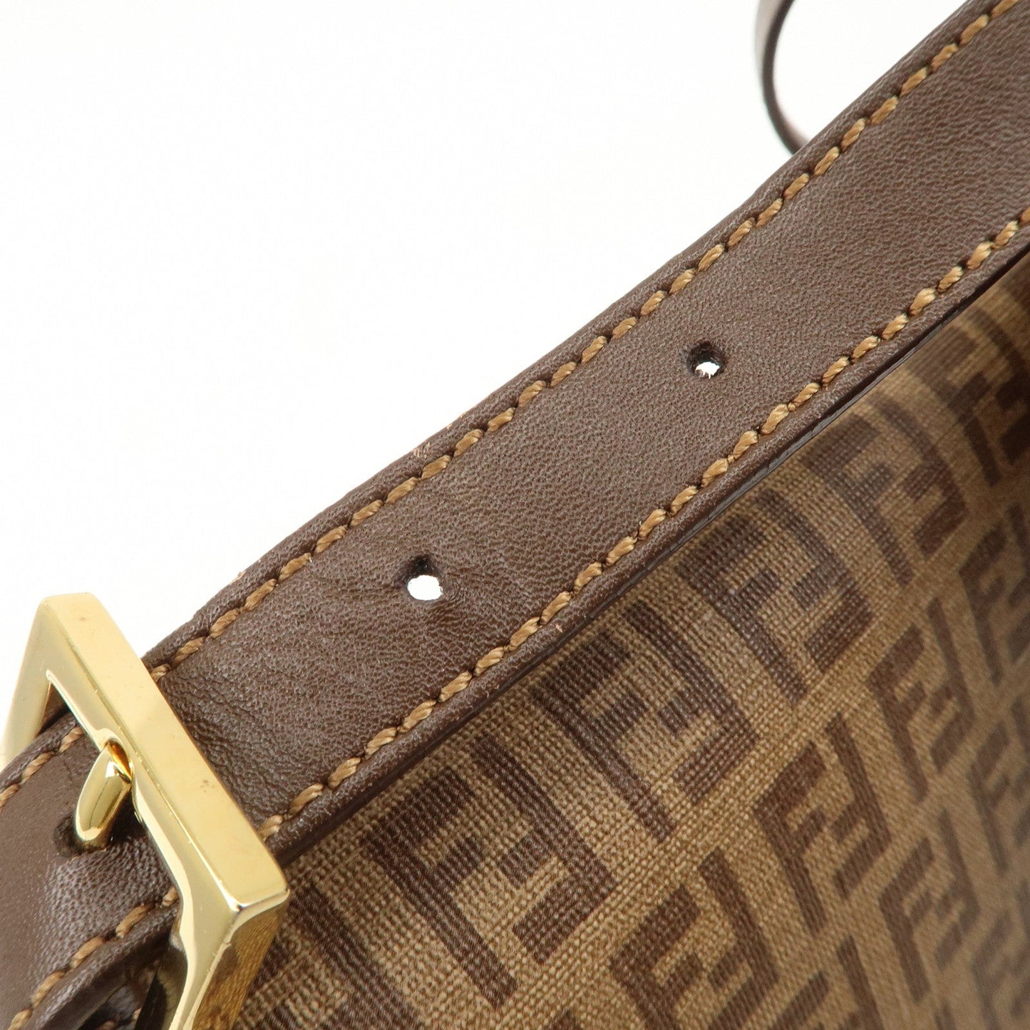 FENDI Mamma Baguette Zucchino Canvas PVC Leather Shoulder Bag  d