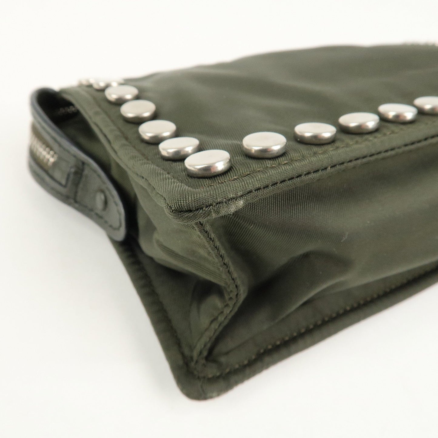 PRADA Tessuto Travel Pouch Studs Military Silver HDW  d
