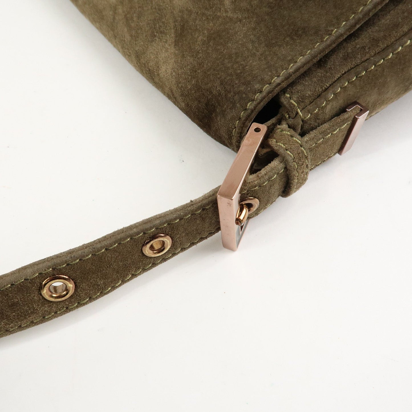 FENDI Mamma Baguette Suede Shoulder Bag Khaki 8BR001  d