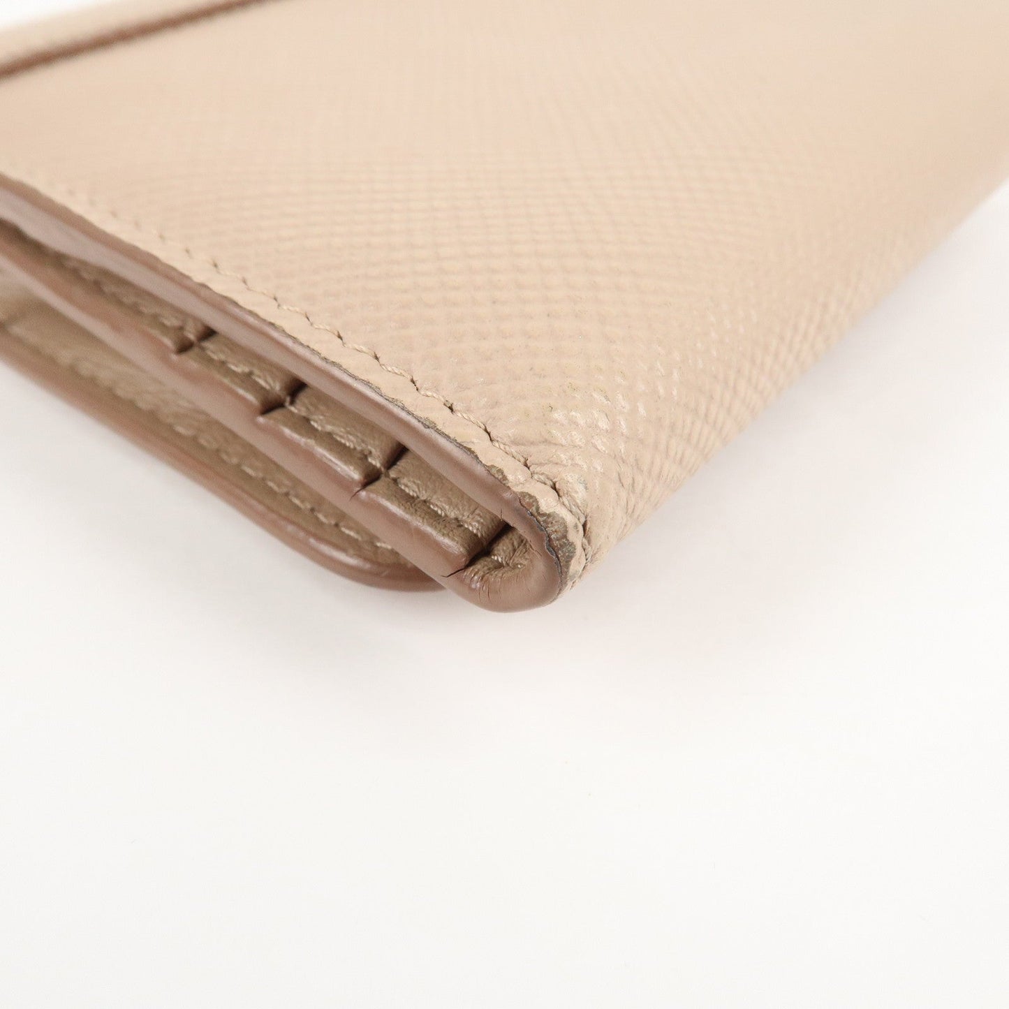 PRADA Saffiano Leather Trifold Compact Wallet Beige 1MH176  d