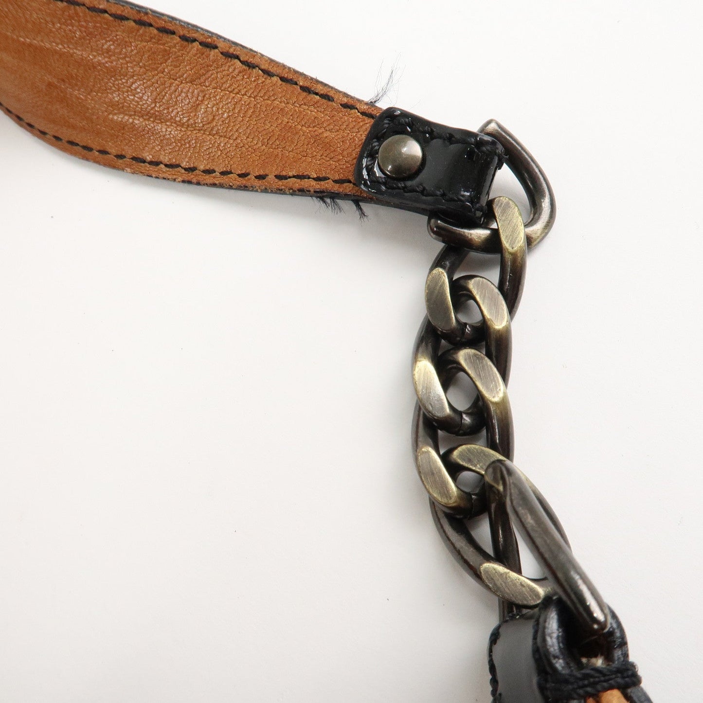 FENDI Leather Patent Leather Chain Shoulder Bag Brown 8BR563  d